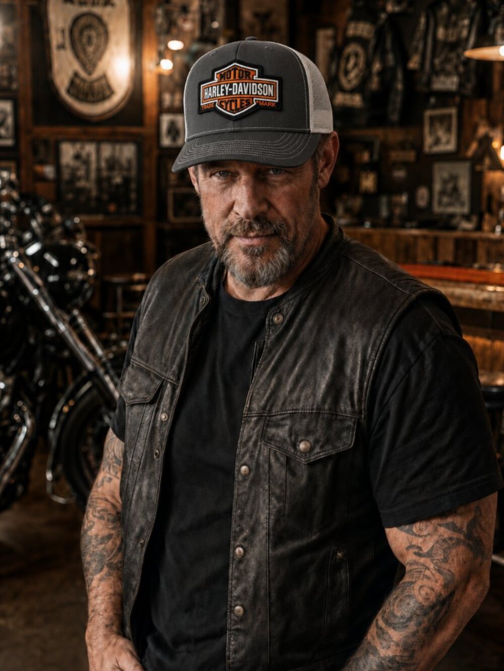 Gray And White Richardson 112 With Harley-Davidson Patch Snapback Hat Cap